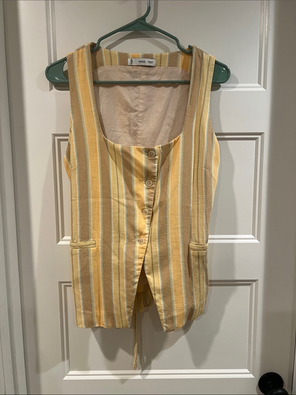 Mango Yellow Striped Sleeveless Button Vest